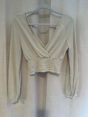 Altar'd State Sage Waffle Knit V-Neck Cropped Top